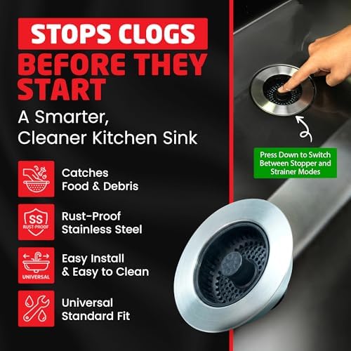 SinkShroom Kitchen Sink Drain Strainer, 2-in-1 Pop-Up Sink Stopper & Strainer - Image 2