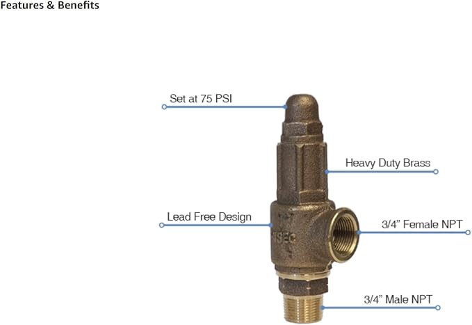 MFG PRVHDNL75 3/4" No-Lead Heavy-Duty Brass Pressure Relief Valve, - Image 2