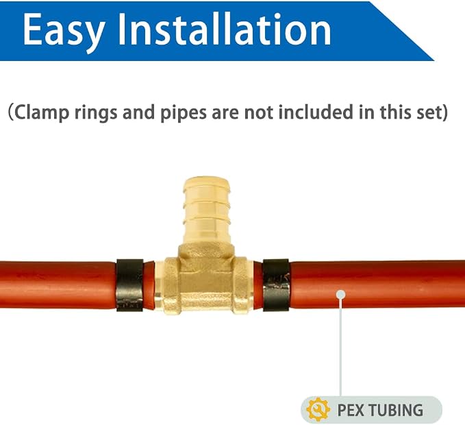 Hooshing 12PCS 3/4" Pex Tee Fittings, Brass Barb Crimp Fitting - Image 3