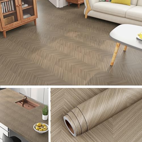 Livelynine 15.8x197 Inch Chevron Wood Floor Contact Paper Waterproof Linoleum by Livelynine