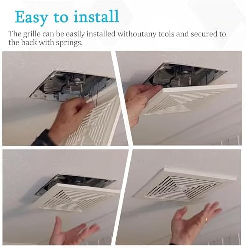 12x12 In White Bathroom Exhaust Fan Cover, Square Vent Grille - Image 5