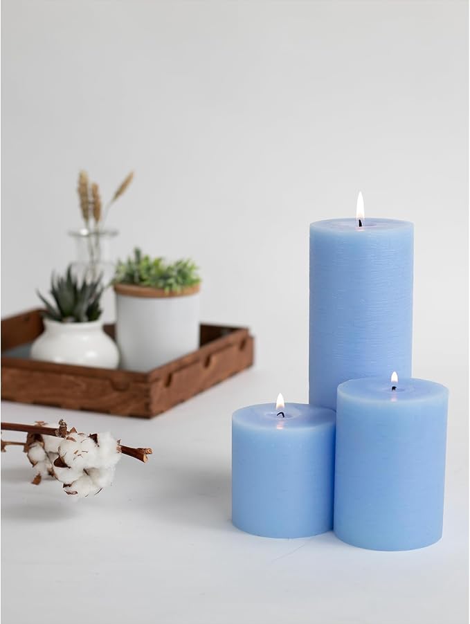 Assorted Pillar Candles Set of 3 – Sizes 3", Rustic Finish Long Burning - Image 4