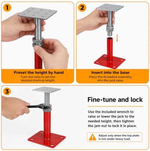 4-Pack Adjustable House Floor Jacks, 5-8 Inch Telescoping - Image 6