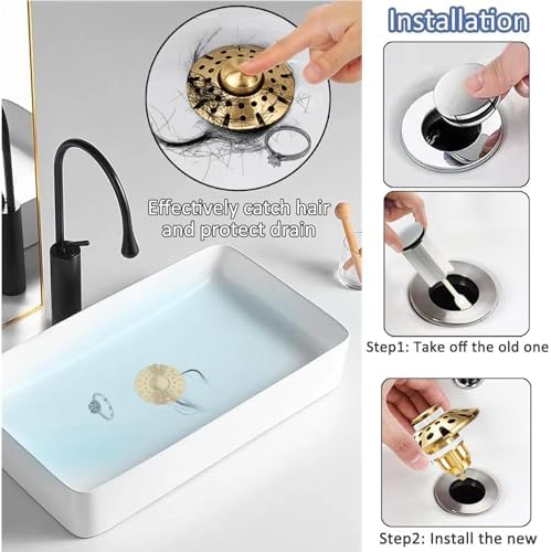 AzWzz Bathroom Sink Drain Strainer, 3 in 1 Pop Up Bathroom Sink Stopper - Image 3