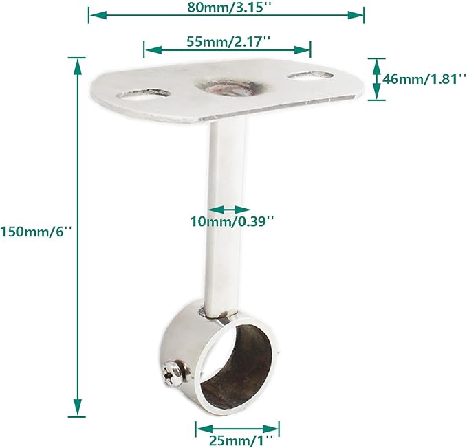 2 Pack Ceiling Mount Bracket, Stainless Steel Wardrobe Pipe Bracket Rod Holder - Image 2