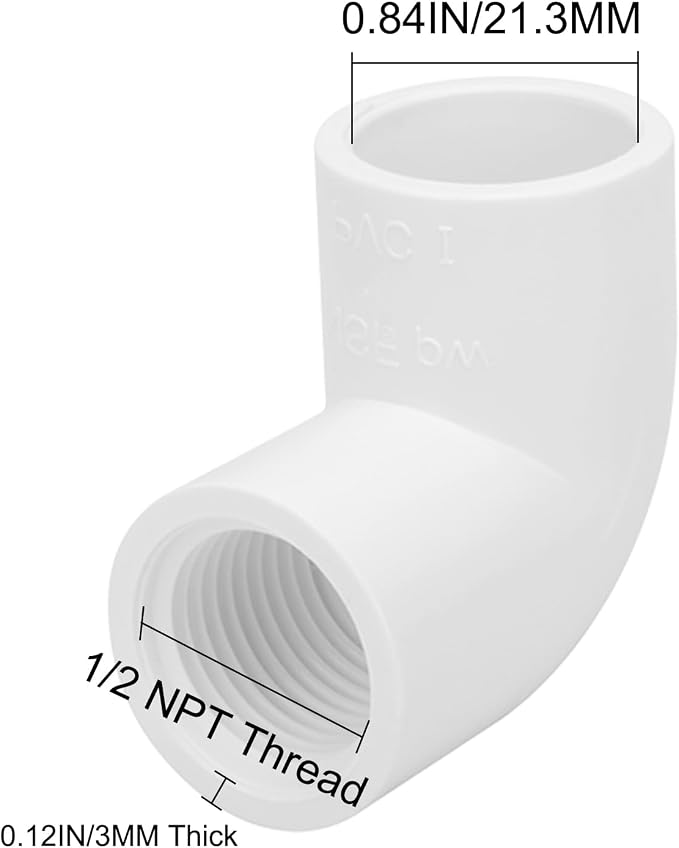 12Pack 1/2" Female Thread 90 Degree PVC Elbow Pipe Fitting SCH40 PVC Hose - Image 2