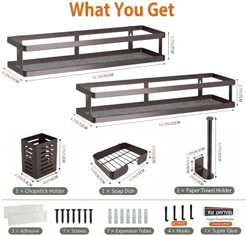 PUSDON 5-in-1 16.5" Extra Long Kitchen Organizer & Shower Caddy Set, Wall Mount - Image 2