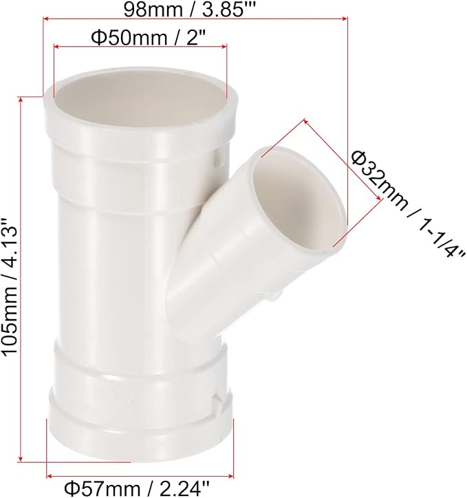 PATIKIL 2" to 1-1/4" Wye Pipe Fitting, Y-Shape Splitter Duct Hose Connector - Image 2