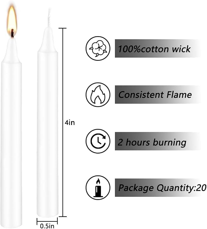 Howemon White Candles Set of 40, Unscented Mini Taper Candle - Image 3