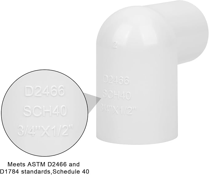 10Pack 3/4" x 1/2" PVC Increaser/Reducer 90 Degree Elbow PVC Pipe Fittings - Image 4