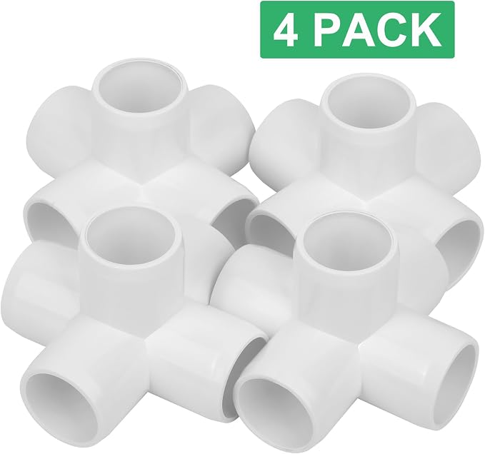 4Pack 3/4" Tee PVC Pipe Fitting 5 Way Elbow Connector Furniture Grade SCH40 - Image 6