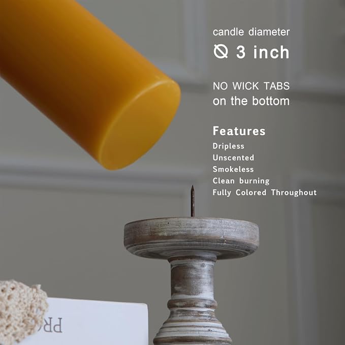 MOZEAL 3" x 6" Hand-Poured Unscented Candle, Dripless Pillar Candle Set of 3 - Image 3