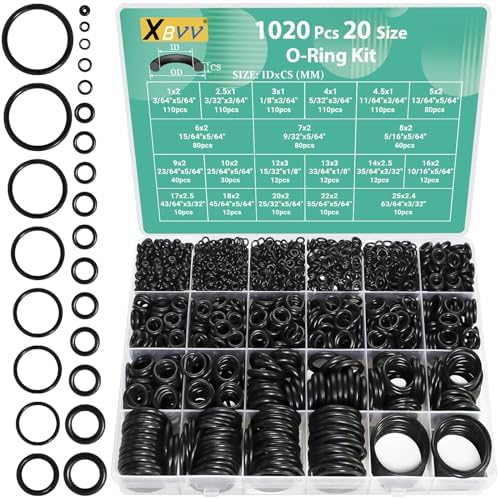 XBVV 1020 Pcs O Ring Kit 20 Size Nitrile Rubber O Ring Assortment Set by XBVV