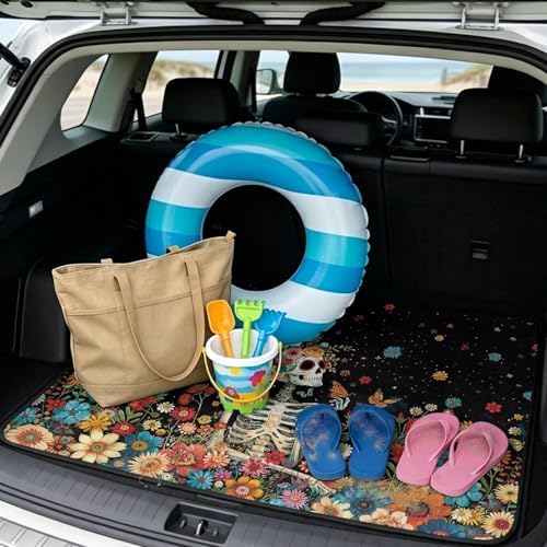 Colorful Flower Skull SUV Car Trunk Mat 29"x39" - Image 2