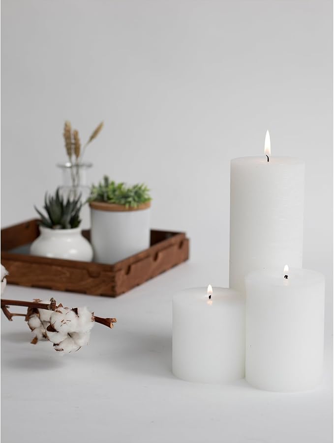 Assorted Pillar Candles Set of 3 – Sizes 3", Rustic Finish - Image 3
