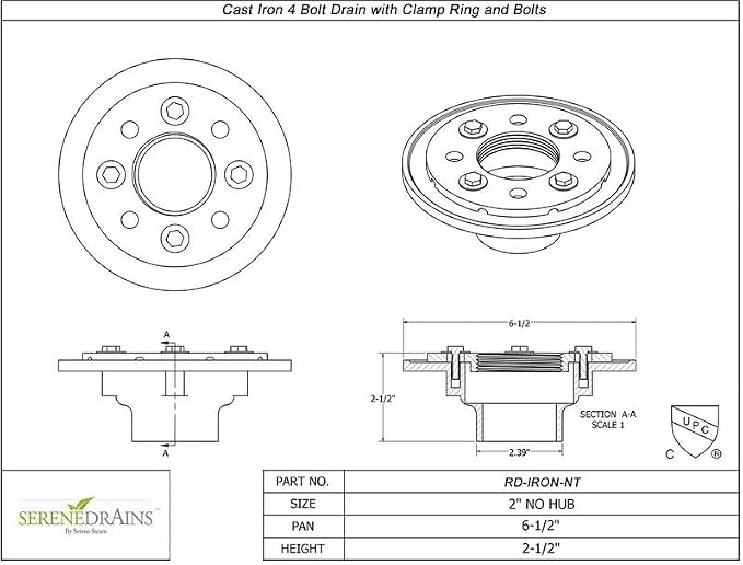 2 Inch Cast Iron Shower Drain Base - Image 2