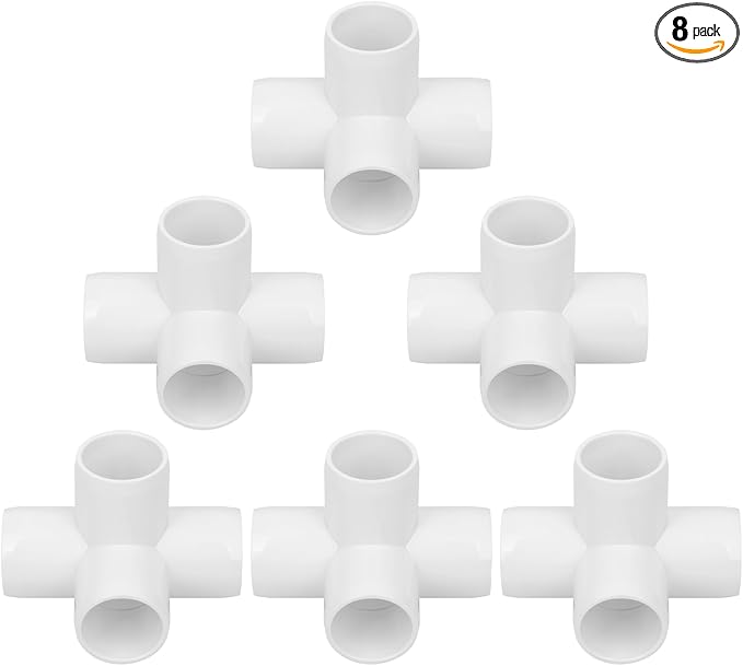 6Pack 1IN 4-Way PVC Pipe Fittings SCH40 Furniture Grade PVC Elbow Corner Side by Lswteiz