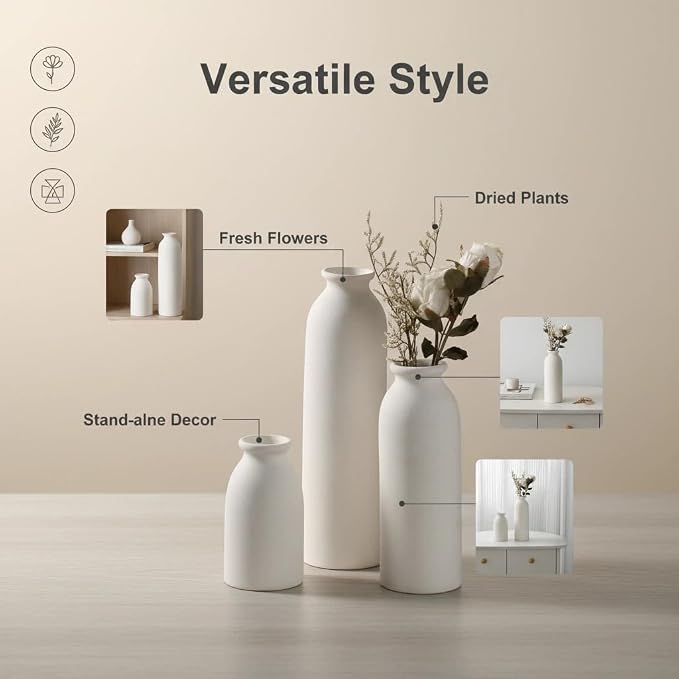 CEMABT White Ceramic vase Set-3 Flower vases - Image 4