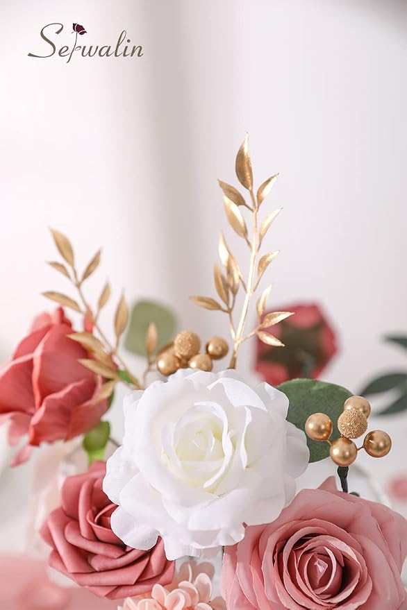 Serwalin 2PCS Artificial Flowers Pink Dahlia Silk Flowers - Image 6