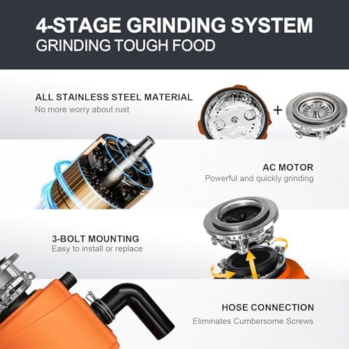 Garbage Disposal 1 HP Ultra Quiet Anti-Jam Grinding System Continuous Feed Food - Image 4