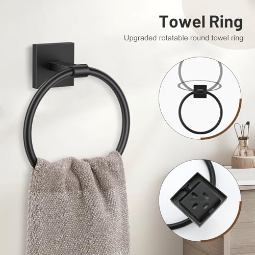 Towel Ring Set 4 Piece Bathroom Hardware Set Includes Towel Ring 2 Towel Hooks - Image 3