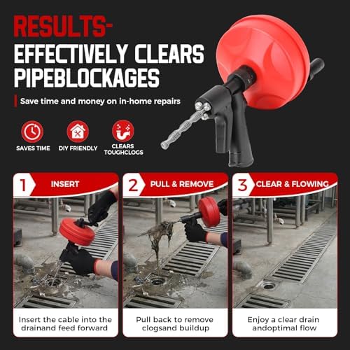 KELIN 6 in 1 Drain Auger Kit, Dual-Mode 33FT Plumbing Snake - Image 6