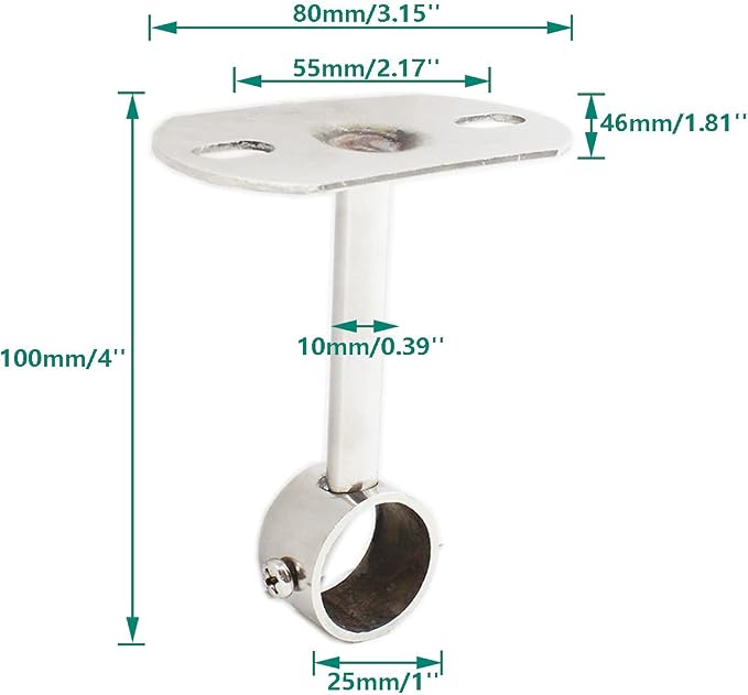 2 Pack Ceiling Mount Bracket, Stainless Steel Wardrobe Pipe Bracket Rod Holder - Image 2
