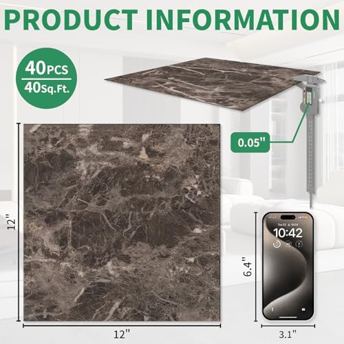 40 Pack Cover 40 Sq.Ft Peel and Stick Floor Tiles, 12” x 12” Self Adhesive - Image 3