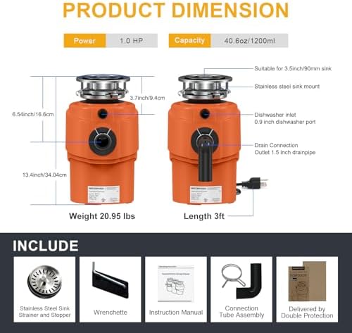 Garbage Disposal 1 HP Ultra Quiet Anti-Jam Grinding System Continuous Feed Food - Image 5