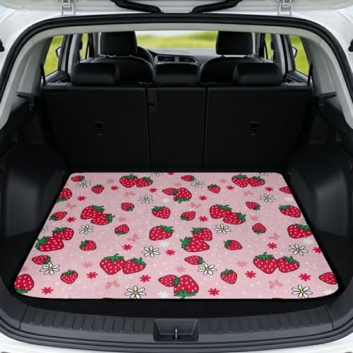 ELEQIN Pink Strawberry Daisy Car Cargo Liner Non Slip Backing Cargo Mat Rear by ELEQIN