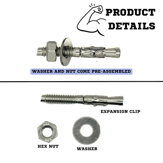 Mighty Fasteners 304 Stainless Steel Wedge Anchors 1/4" X 1-3/4" - Image 7