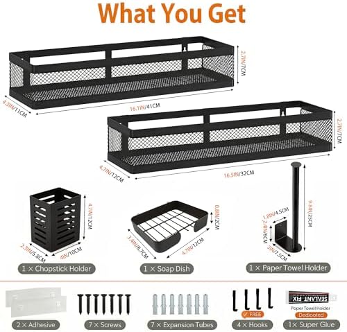 PUSDON 5-in-1 16.5" Extra Long Slim Wall Mount Wrapped Mesh Kitchen Organizer & - Image 2