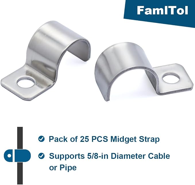 Conduit Pipe Clamps, 304 Ss Pipe Mounting Brackets, Metal One-Hole P-Type Clips - Image 2