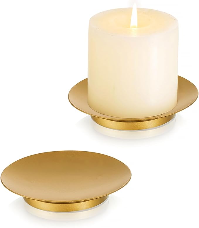 Romadedi Gold Pillar Candle Holder Plates, Decorative Stand Pack of 2 | 4.25" by ROMADEDI