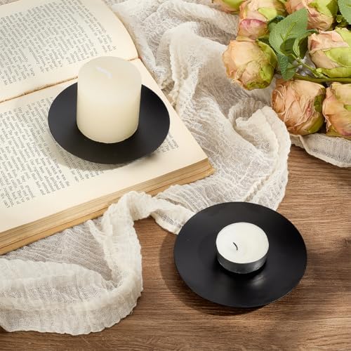 GORGECRAFT 2Pcs Black Small Candle Plate Flat Round Candlestick Stand Holders - Image 4