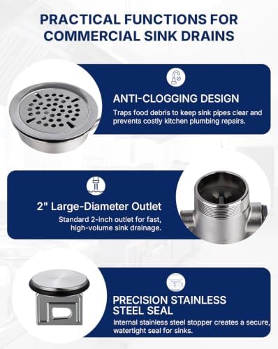 3-1/2" Commercial Sink Drain Valve Lever Handle Stainless Steel - Image 3