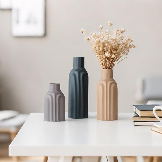 Modern Ceramic Vases Set of 3, Shelf Table Centerpiece - Image 8