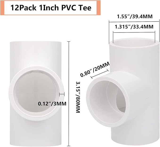 12 Pack 1" 3 Way PVC Pipe Fittings, Furniture Grade SCH40 PVC Elbow, S x S x - Image 2