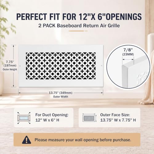 Lewtemi 2 Pcs 12 x 6" Baseboard Register Grill Air Return Vent Cover Corner - Image 2