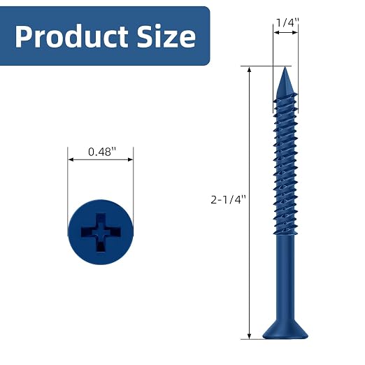 1/4" x 2-1/4" Concrete Screw Anchor Blue Flat Head Screws - Image 2