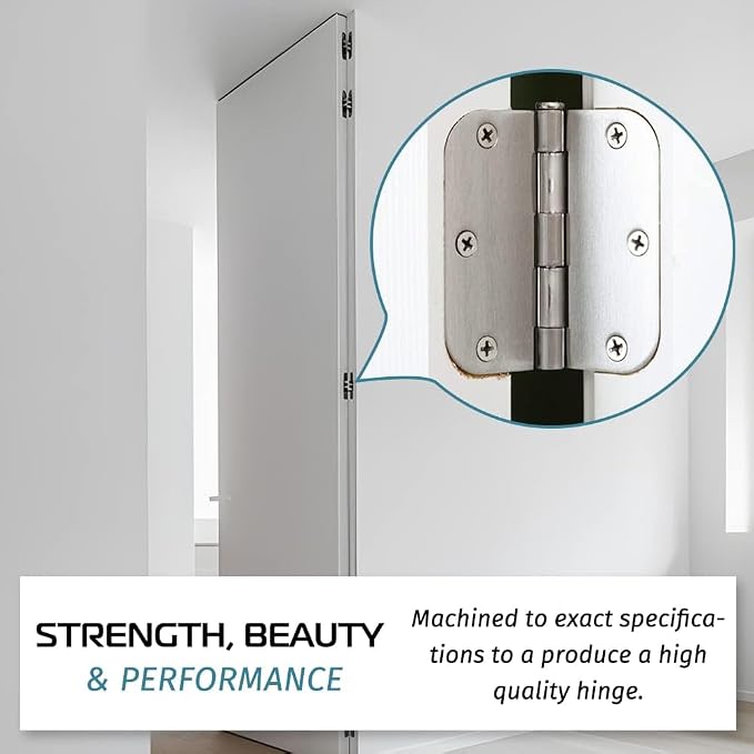 18 Pack Satin Nickel Door Hinges 3.5 inch Brushed Nickel Hinges Rounded 5/8" - Image 5