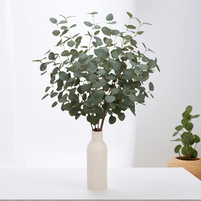 6 Pcs 27" Eucalyptus Stems Greenery Stems Eucalyptus Leaf Spray in Green Silk - Image 4