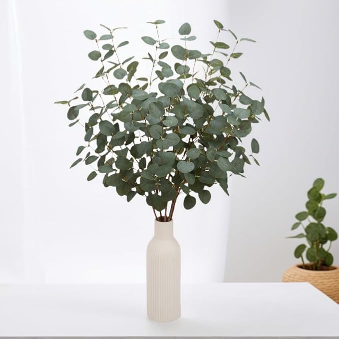12 Pcs 27" Eucalyptus Stems Greenery Stems Eucalyptus Leaf Spray in Green Silk - Image 4