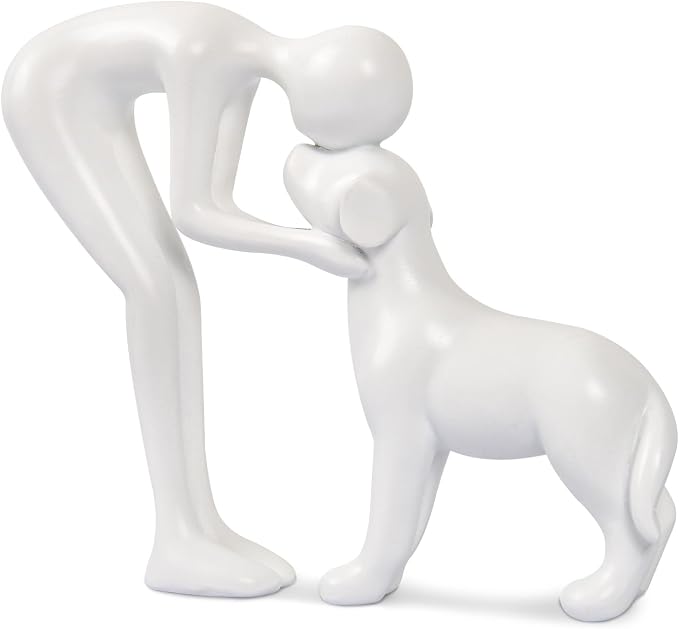 Abstract Person and Dog Sculpture Head-to-Head Figurine White | abstract by FriyGardcn