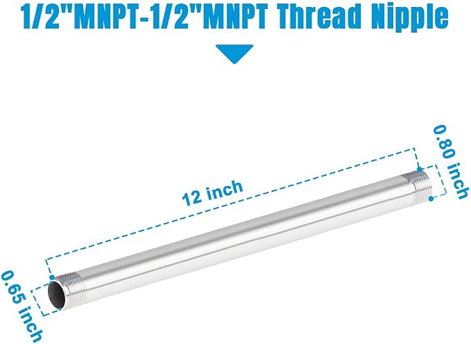 Quickun 304 Stainless Steel Pipe Fitting, 1/2" NPT x 1/2" NPT Male Malleable - Image 2