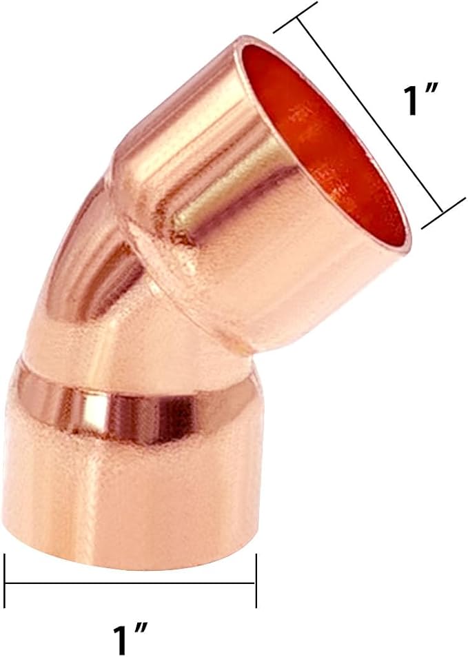 5 Pack 1" C x C Copper 45 Degree Elbow, Sweat Solder Pipe Fitting | Premium - Image 2