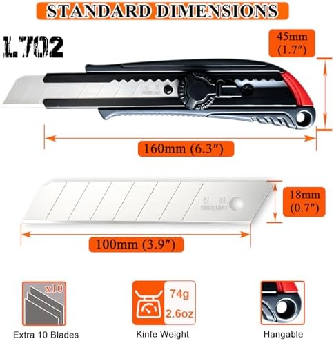 18mm Heavy Duty Utility Knife, Screw Lock Box Cutter - Image 7