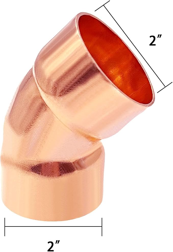 1 Pack 2" C x C Copper 45 Degree Elbow, Sweat Solder Pipe Fitting | Premium - Image 2