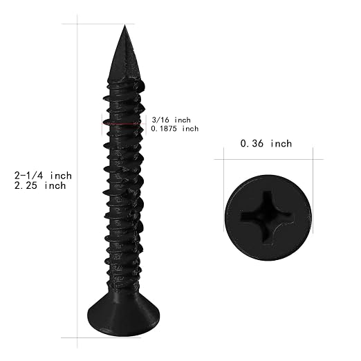 WenSilon 3/16" x2-1/4 Black Concrete Screw Anchor Black Flat Head - Image 2