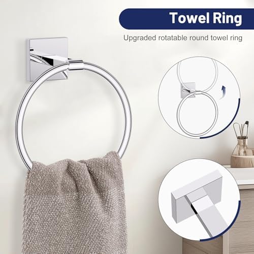 Polished Chrome Bathroom Accessories, Toilet Paper Holder, Towel Ring & Hook - Image 3